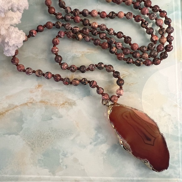 Jasper and Agate Infinity Necklace with Pendant / Charm - Picture 1 of 10